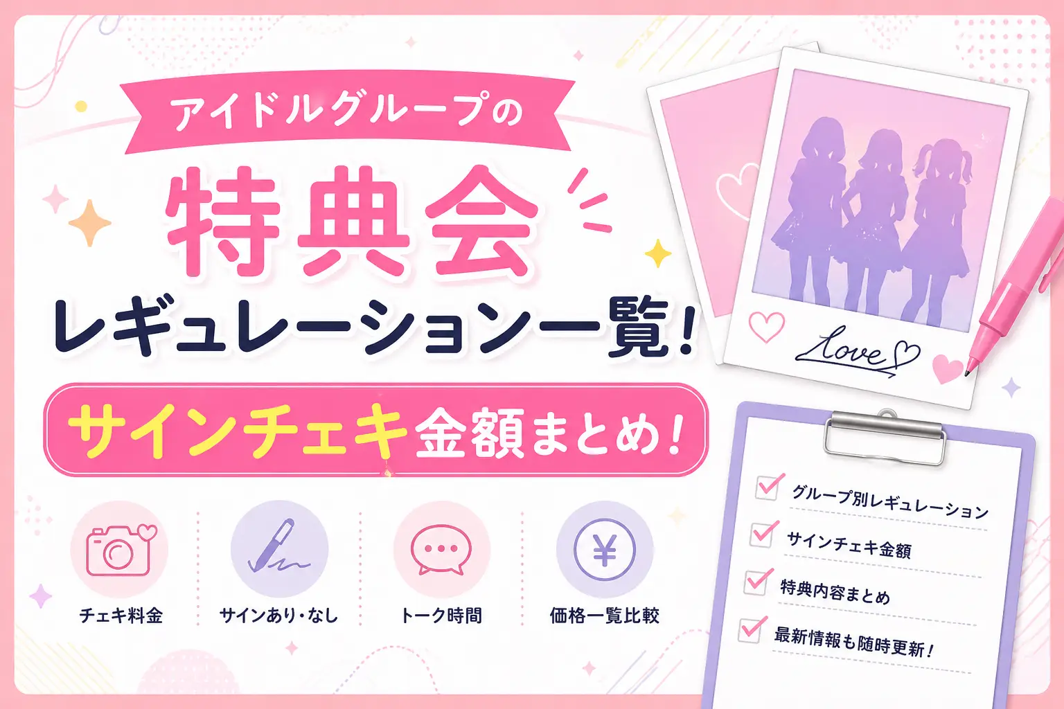 アイドルグループの特典会レギュレーション一覧！サインチェキ金額